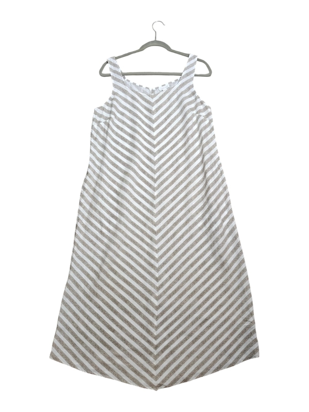 J. Jill 100% Linen Chevron Striped Maxi Sundress in White and Tan Size S